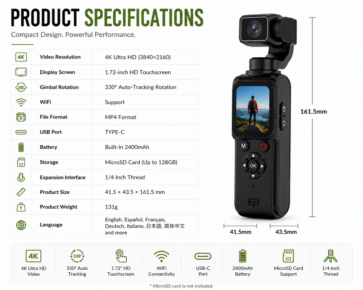 AUSHA 4K Smart Vlog Camera with AI Tracking & Handheld Gimbal