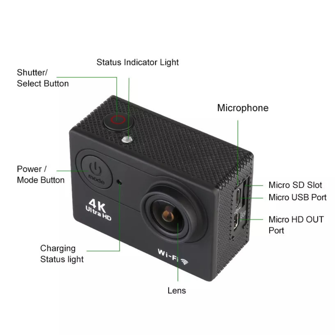 4k Action Camera 60fps with EIS Stabilization, Remote Control, WiFi