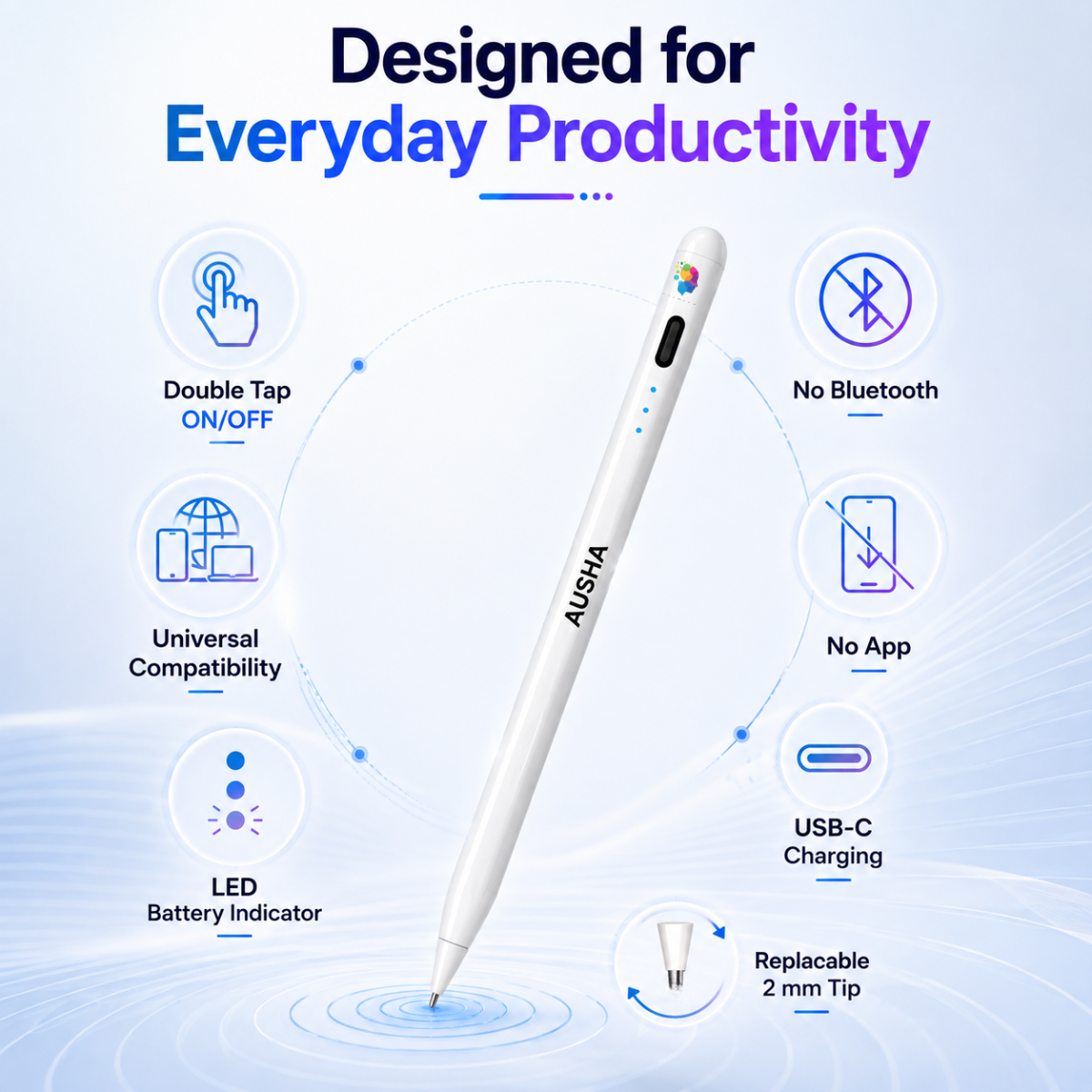 AUSHA Universal Active Stylus Pen for iOS, Android, Windows