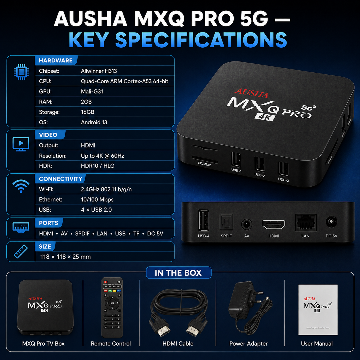 AUSHA MXQ Android Box with  2GB/16GB