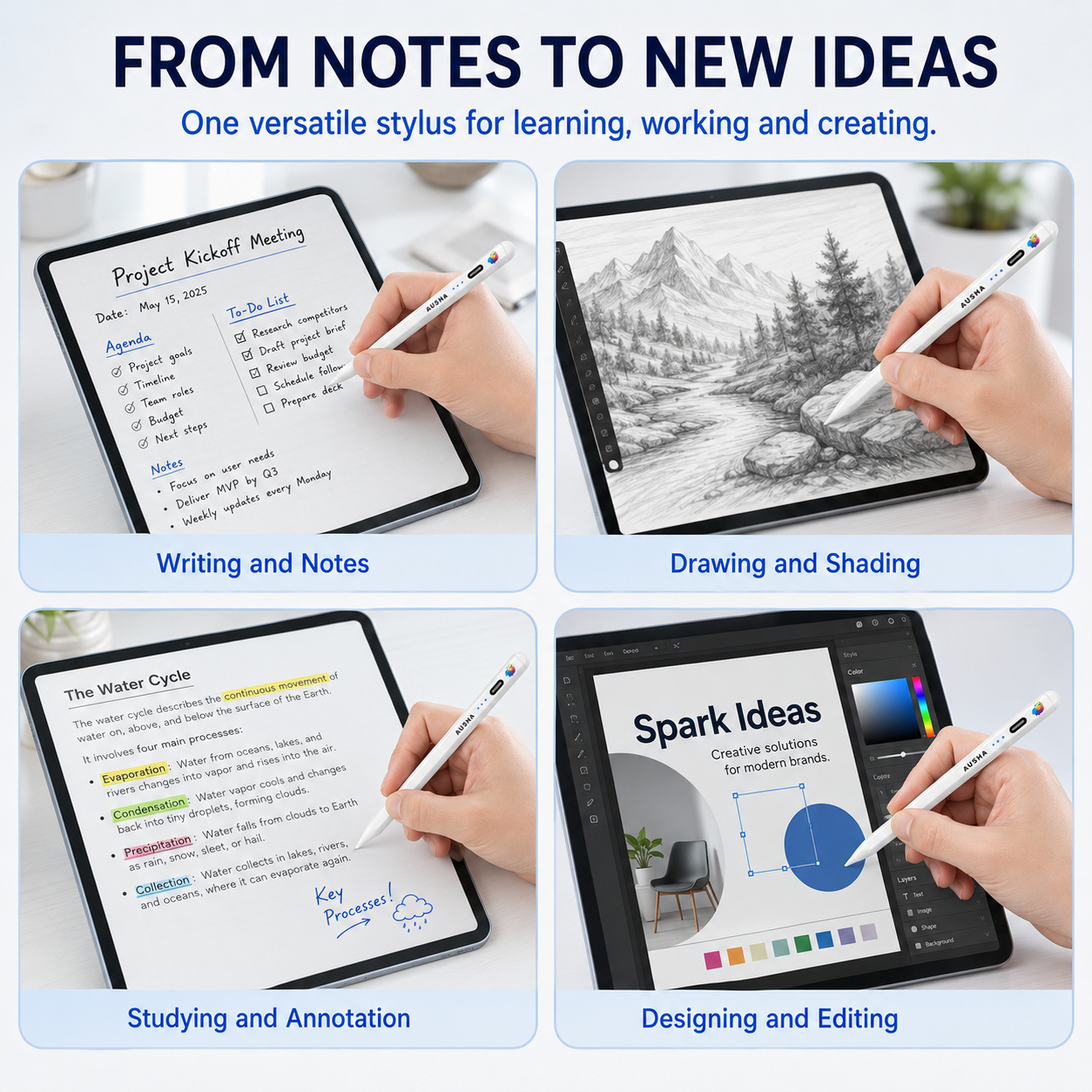 AUSHA Stylus Pencil compatible with iPad with Palm Rejection