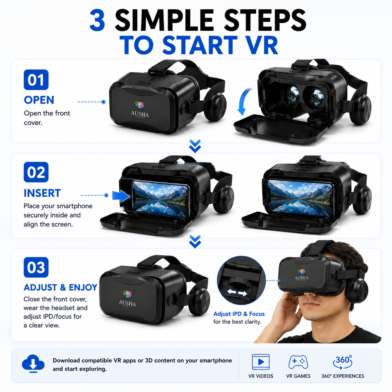 AUSHA Virtual Reality Glasses with Headphones