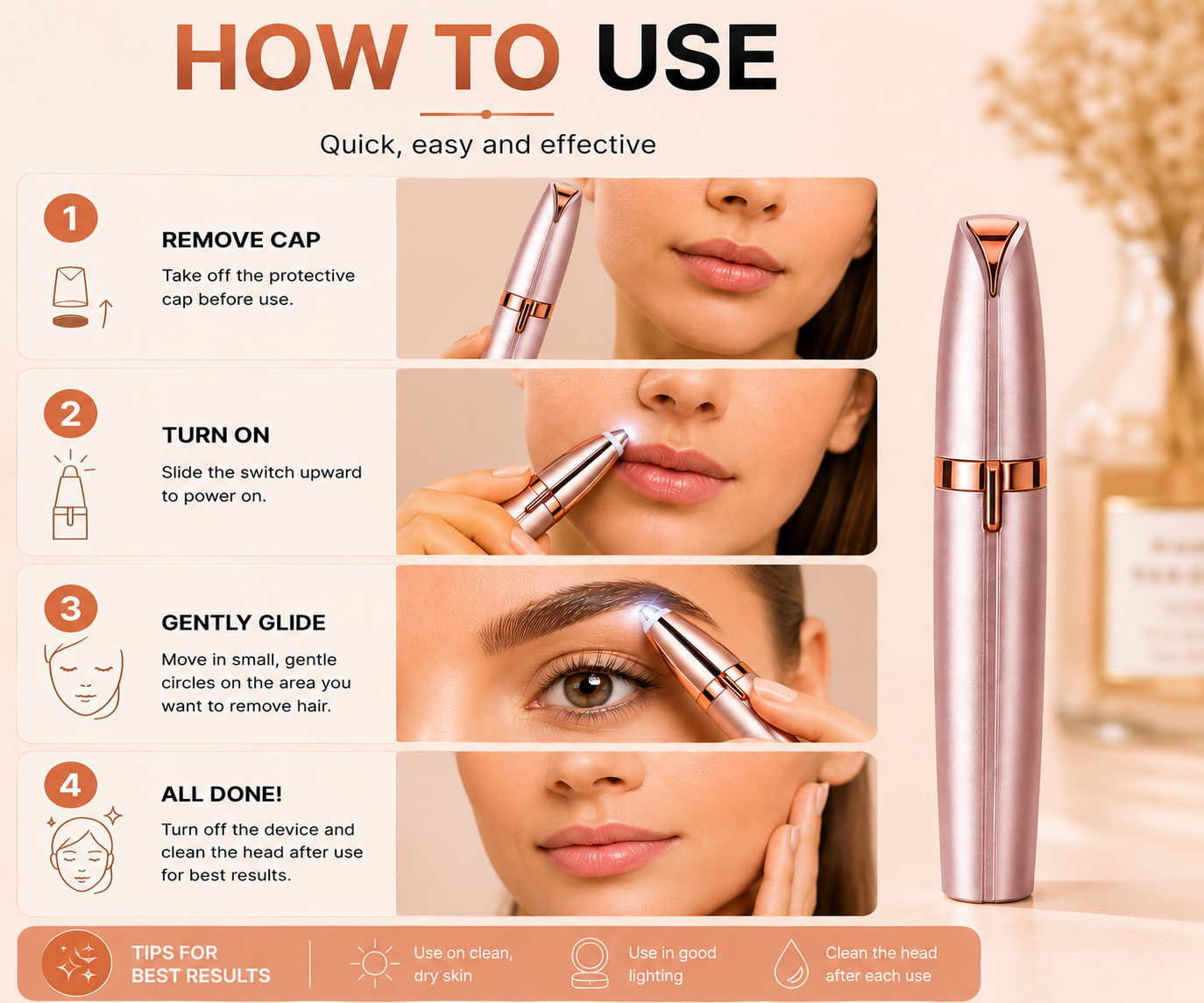 AUSHA USB Rechargeable Eyebrow Trimmer for Women