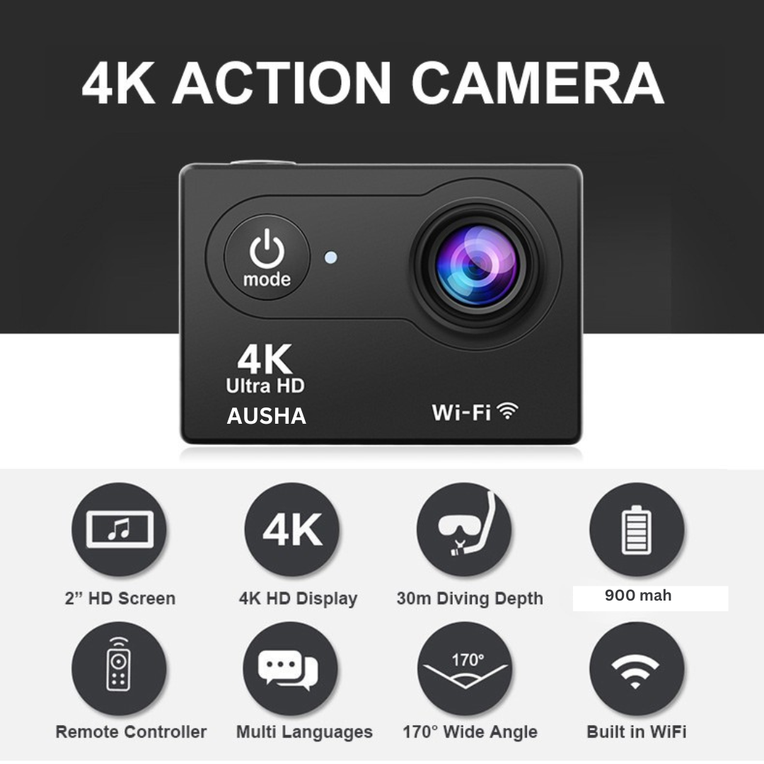 4k Action Camera 60fps with EIS Stabilization, Remote Control, WiFi