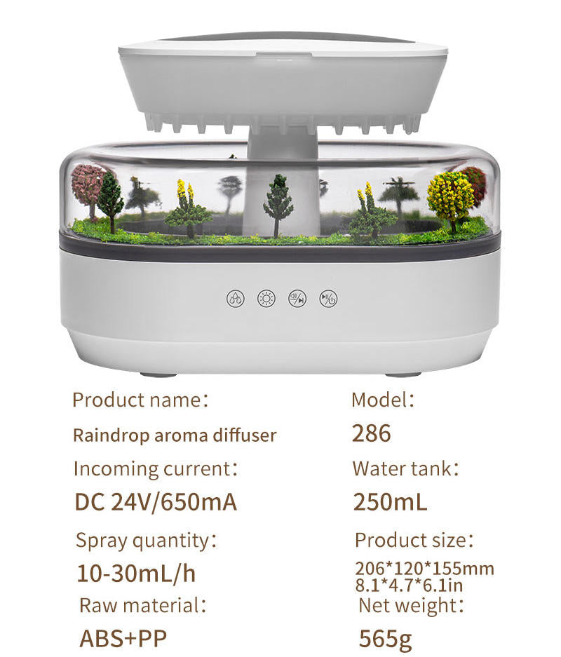 Raindrop Forest Aroma Diffuser with White Noise & RGB Light
