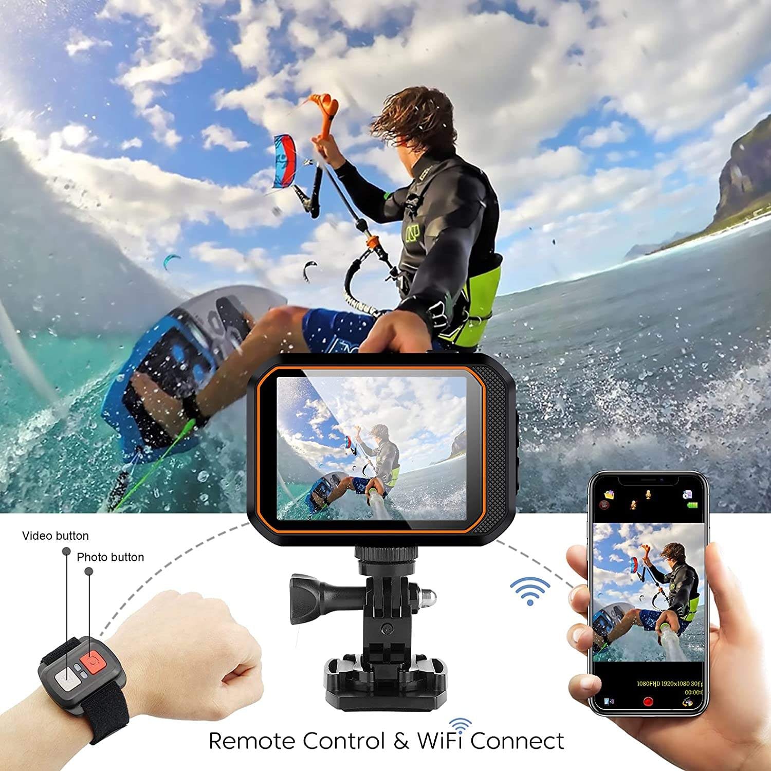 4k Action Camera 60fps with EIS Stabilization, Remote Control, WiFi