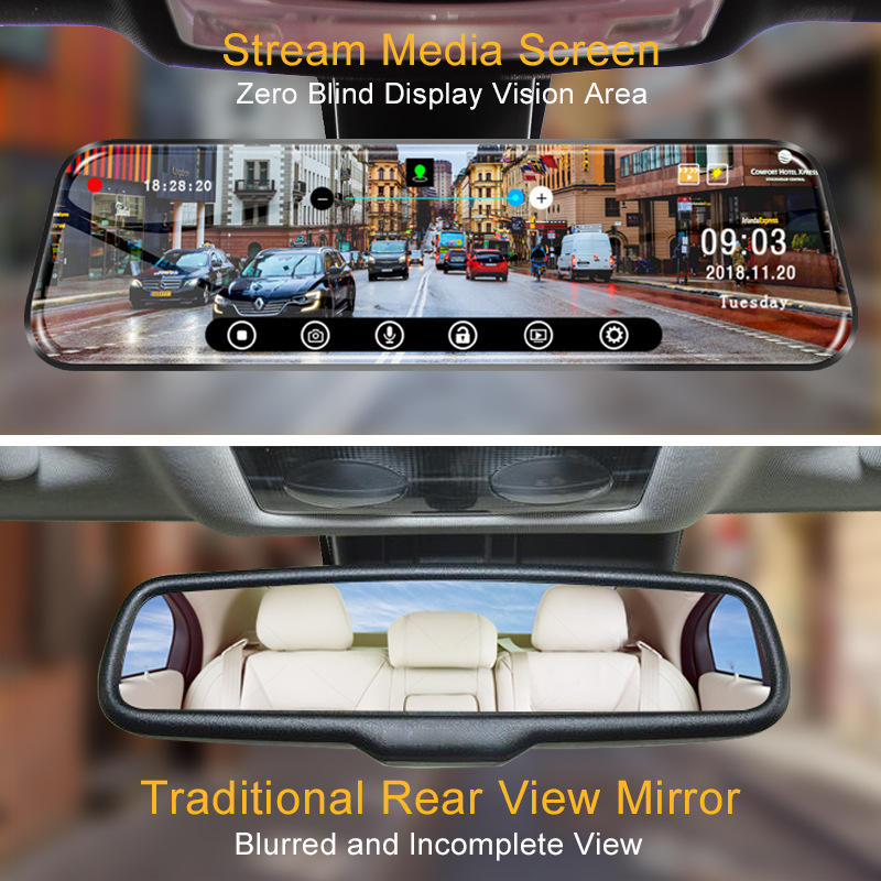 10 Inch Full HD Mirror Dual Dash Camera for Car (Front & Rear)