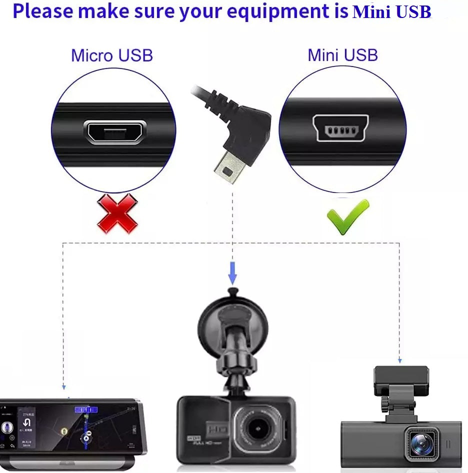 Mini USB Hardwire Cable Kit for 24 Hour Parking Monitoring Dash Cam 12V-24V to 5V/2.5A