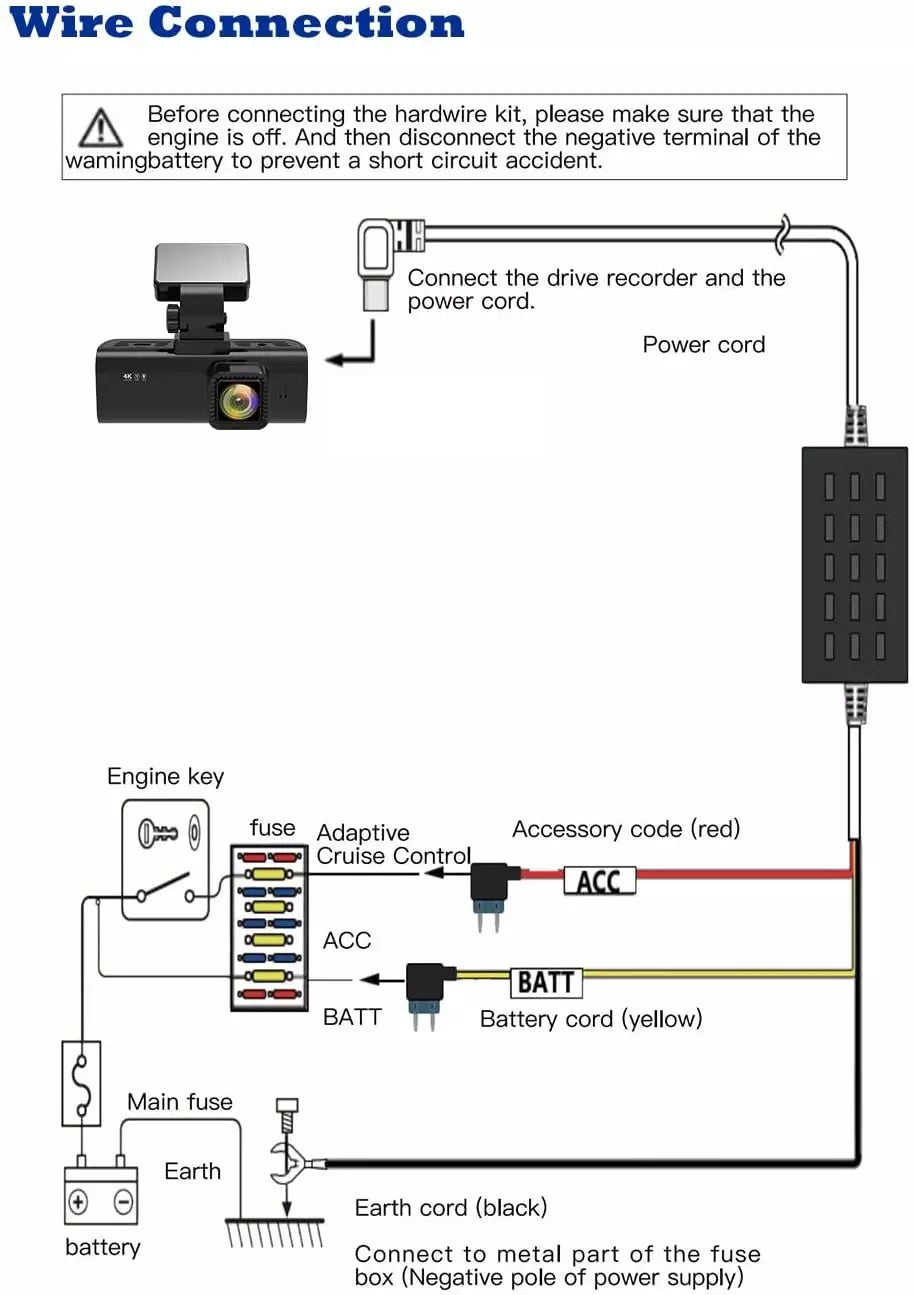 Mini USB Hardwire Cable Kit for 24 Hour Parking Monitoring Dash Cam 12V-24V to 5V/2.5A