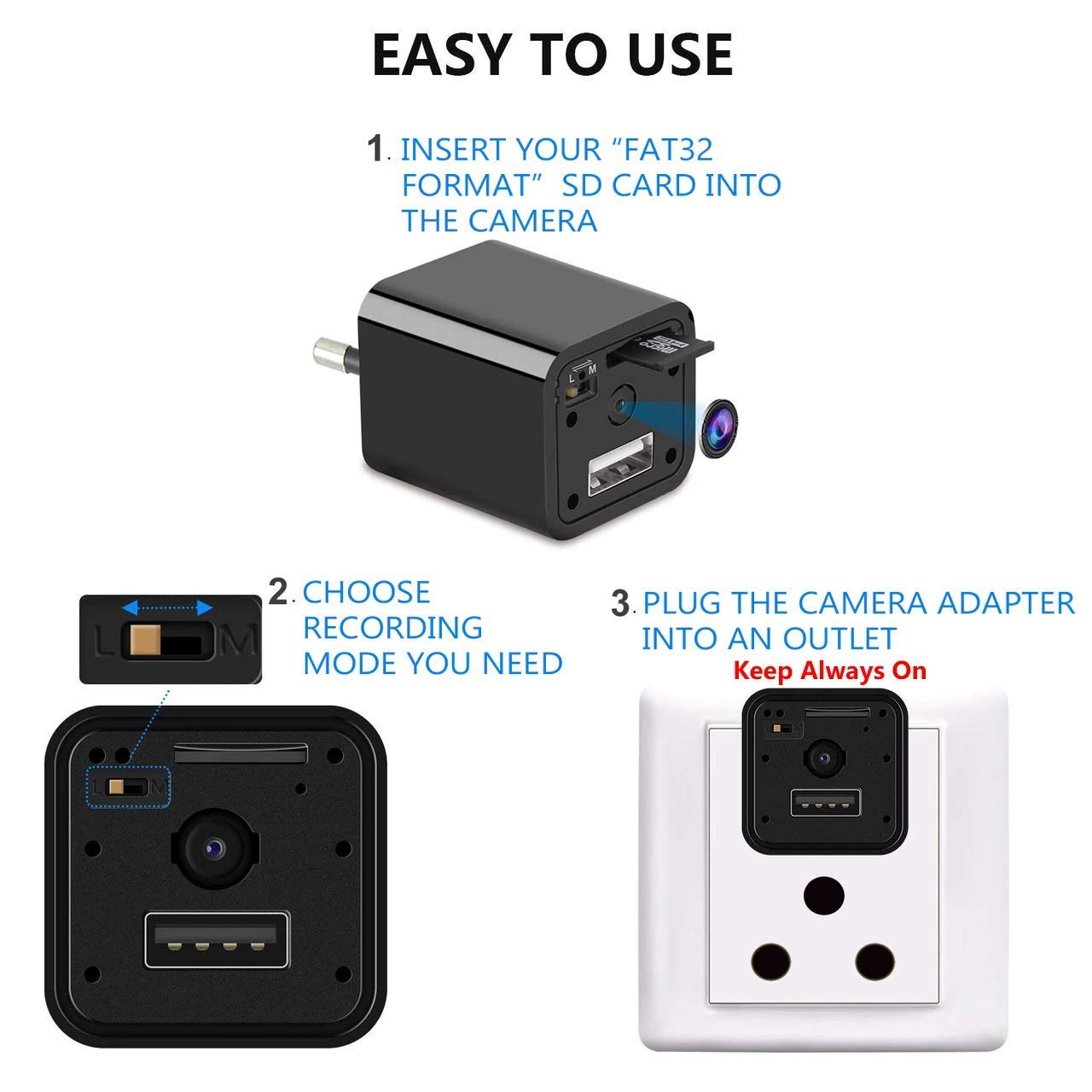 Full HD USB Charger Camera Plug And Play
