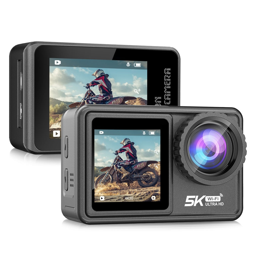 AUSHA 5k Action Camera with EIS, Remote Control, WiFi, Dual Touch Screen